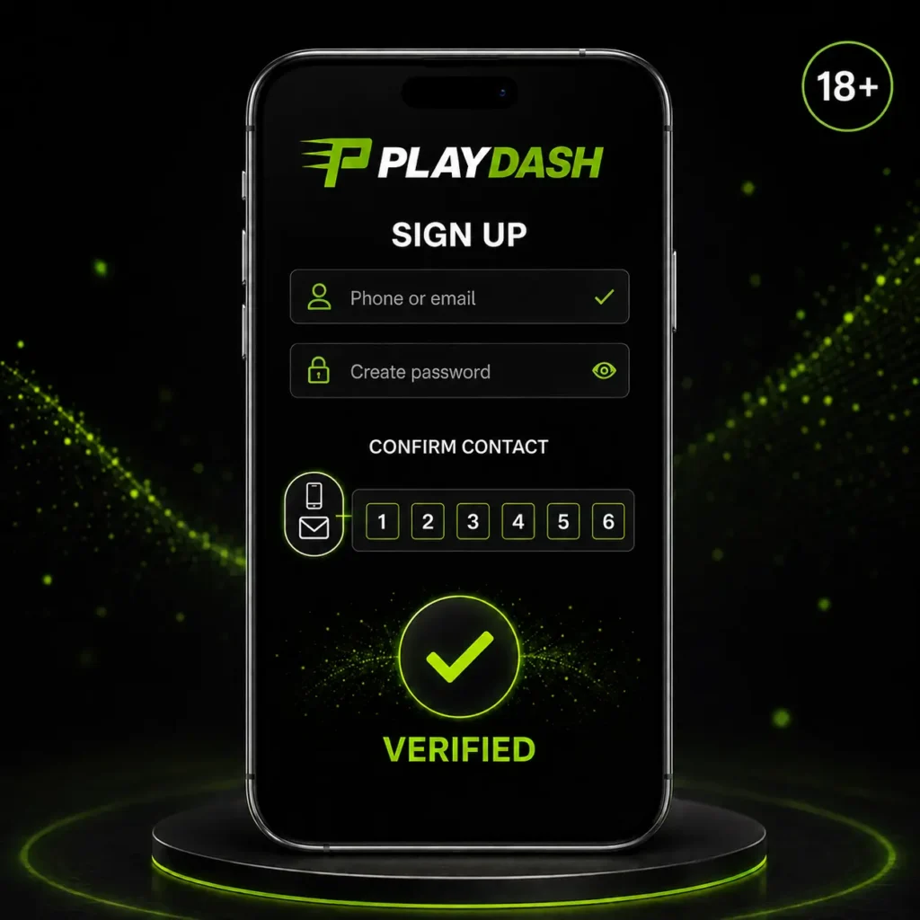 PlayDash sign up and phone or email confirmation before the first login