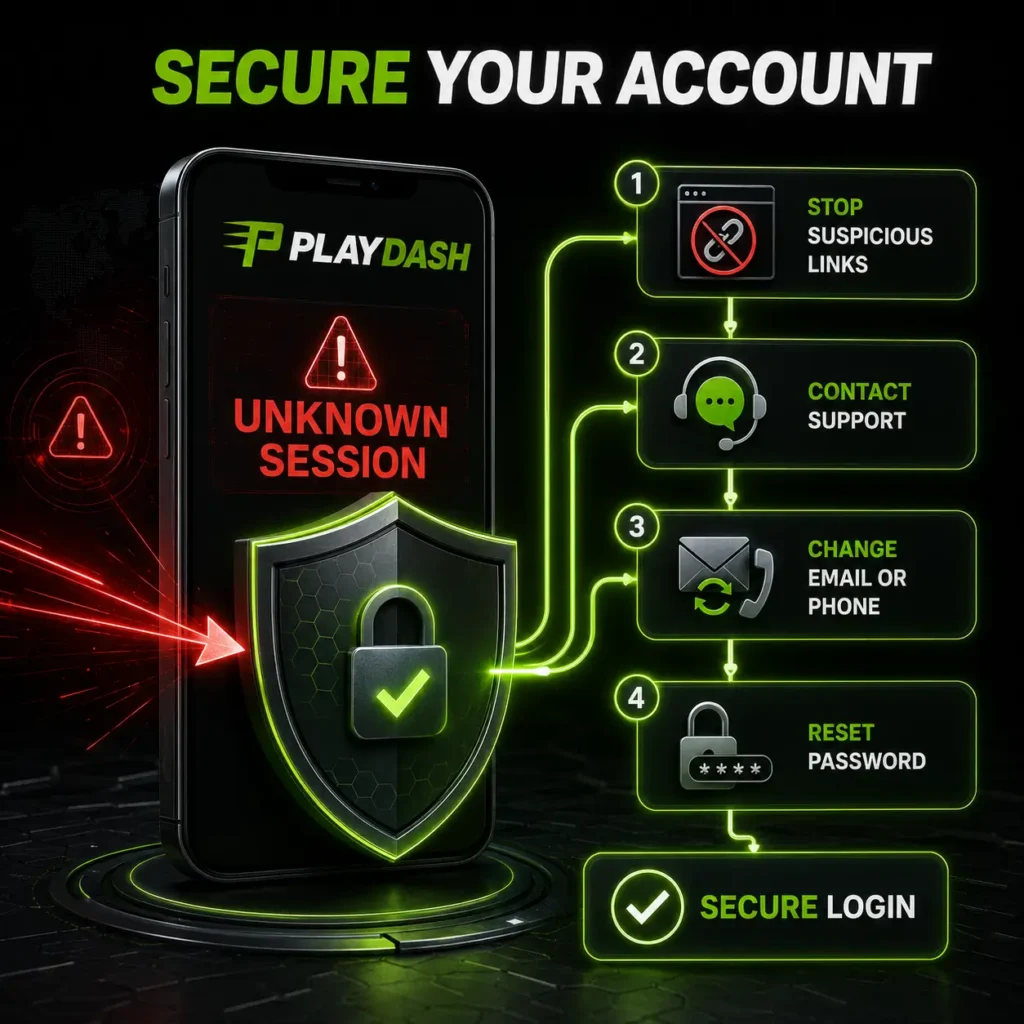 Securing a PlayDash account after an unknown session or suspicious activity